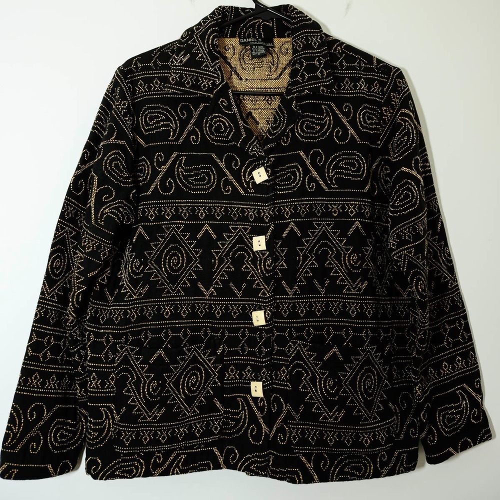 Daniel K Blazer Jacket Black Embroidered S Artsy Art to wear Geometric
